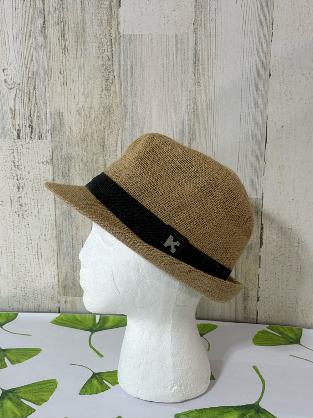 Kenny K. Fedora Style Natural Fiber Straw Hat with Black Trim